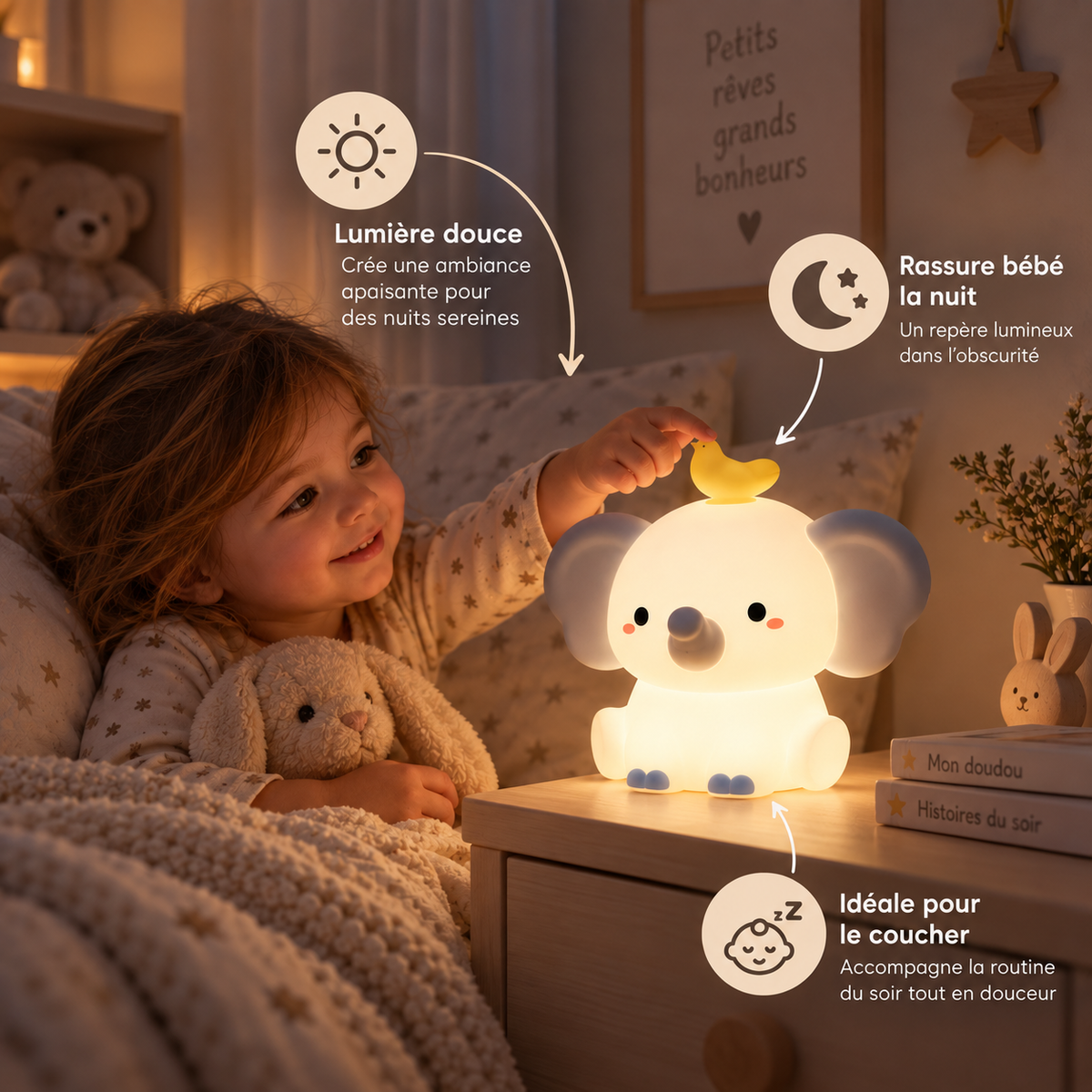 Veilleuse Éléphant Bébé Tactile