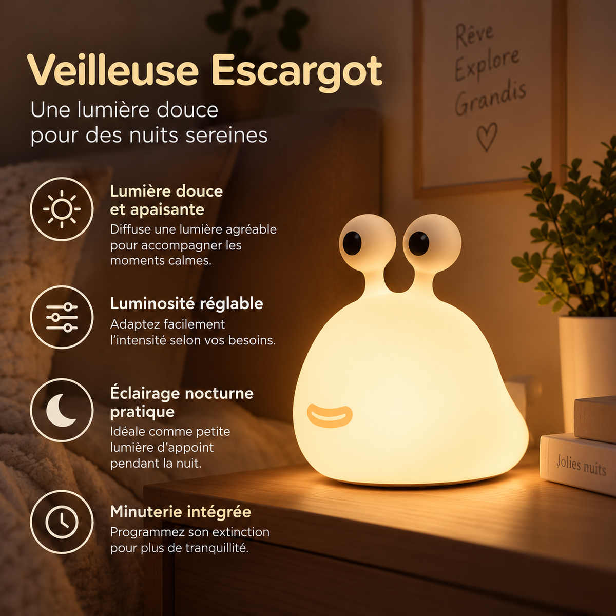 Veilleuse Limace Silicone Tactile