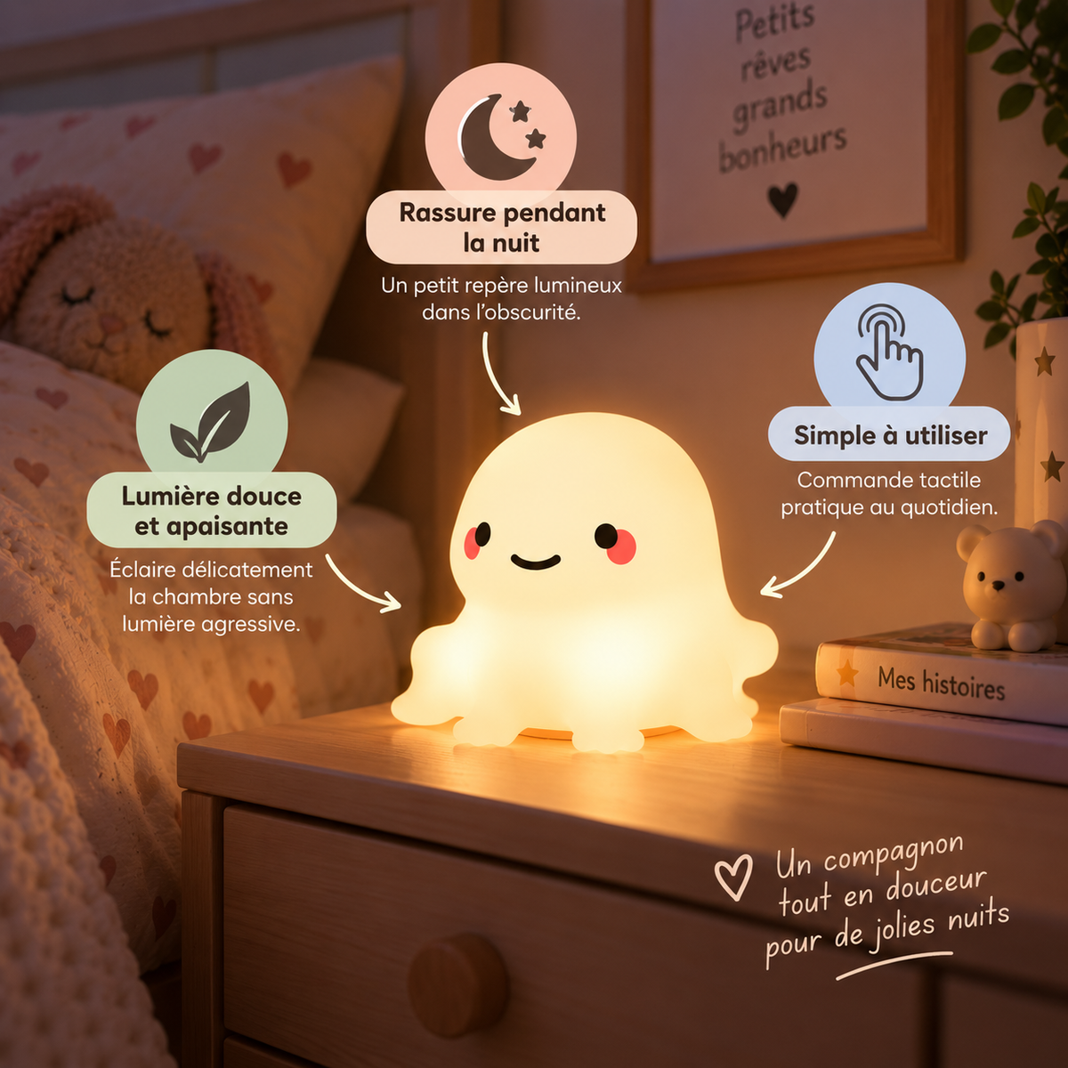 Veilleuse Pieuvre Silicone LED Tactile