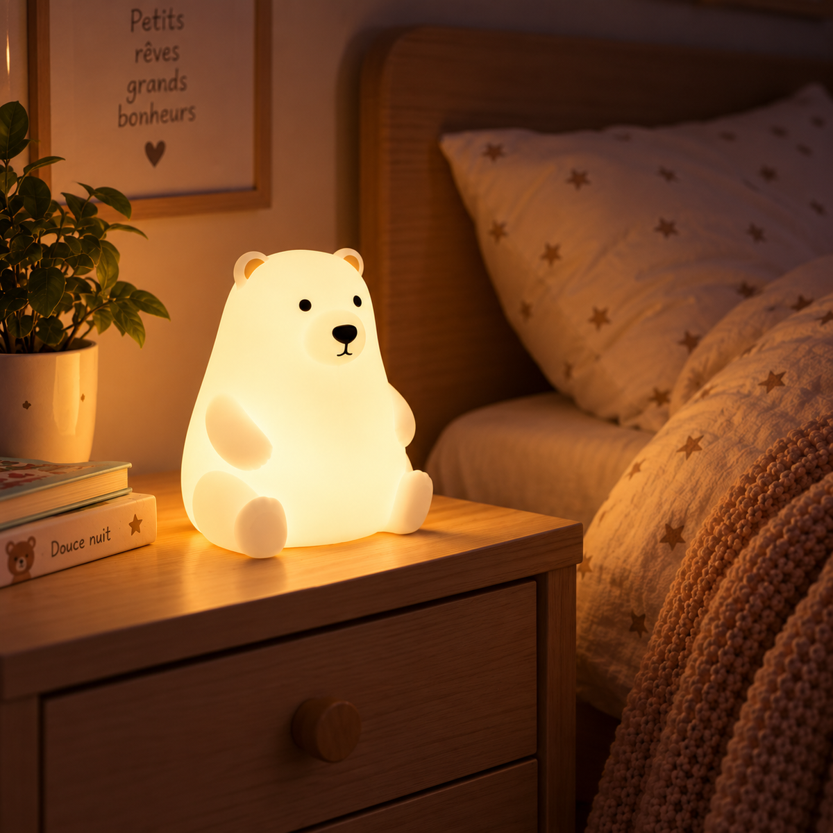 Veilleuse Ours Blanc Silicone LED Tactile