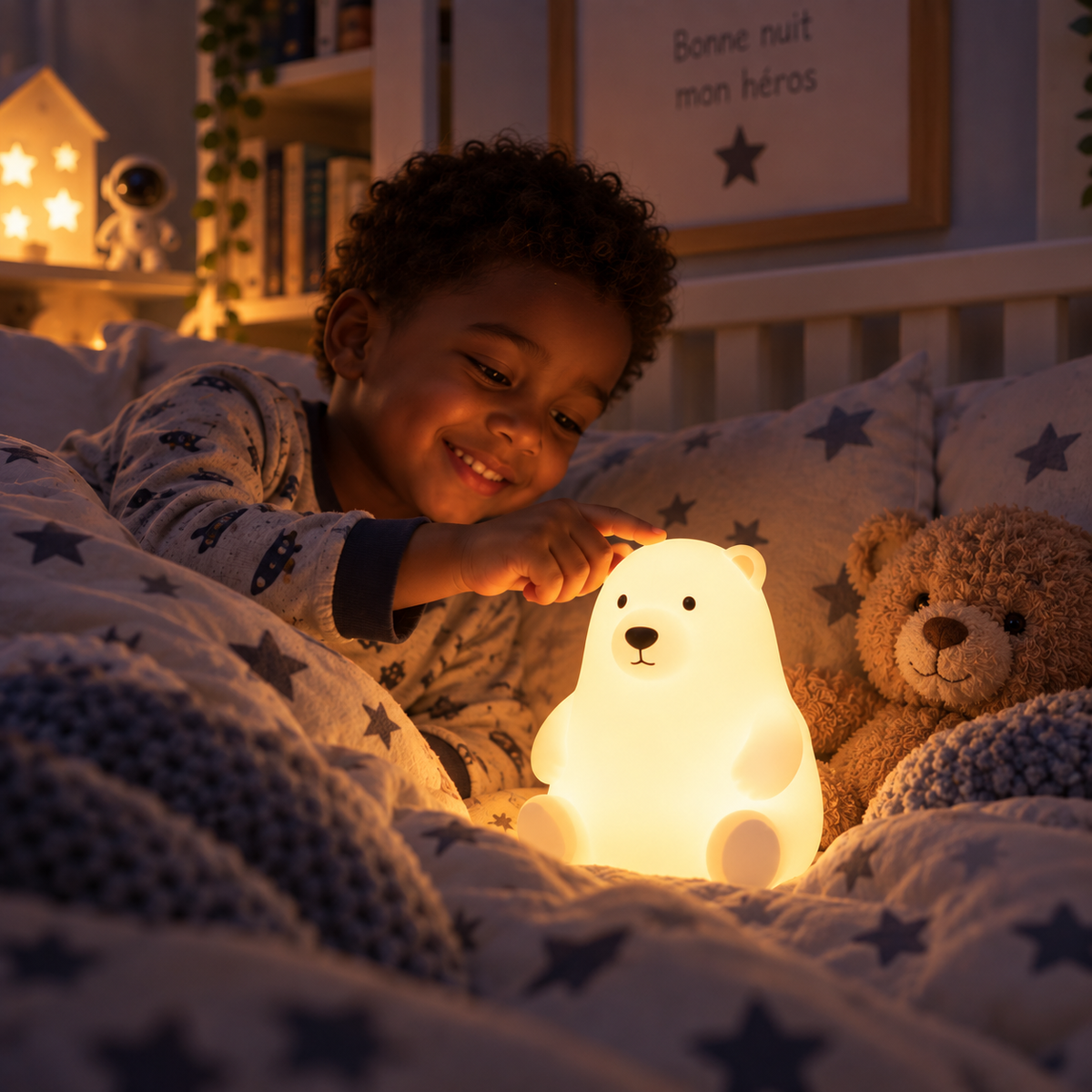 Veilleuse Ours Blanc Silicone LED Tactile