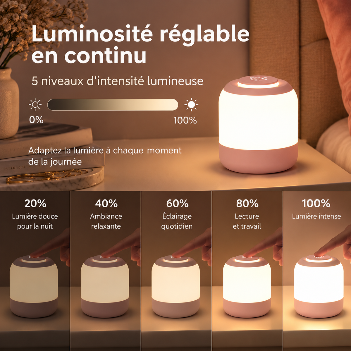 Veilleuse Rose Tactile