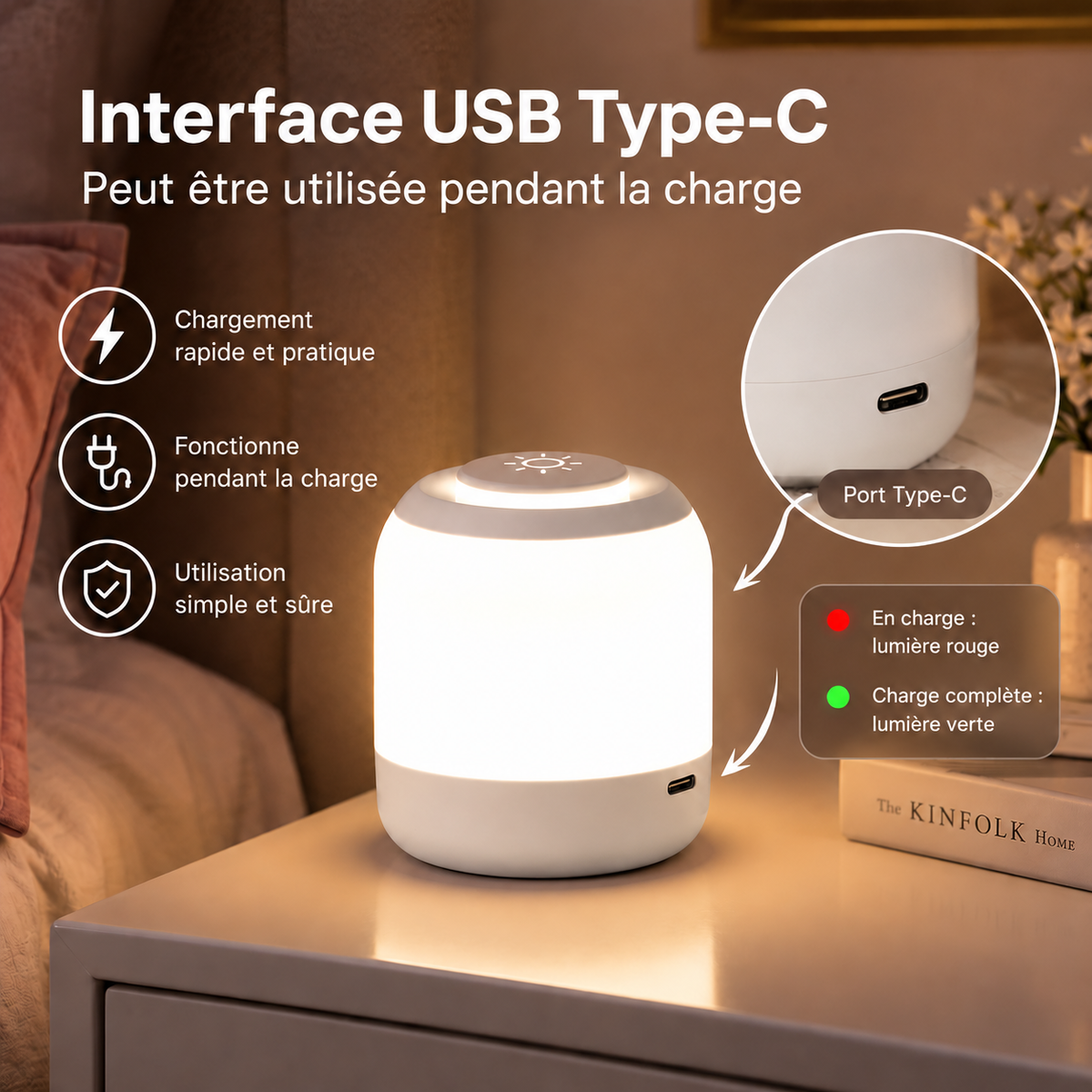Veilleuse Blanc Tactile