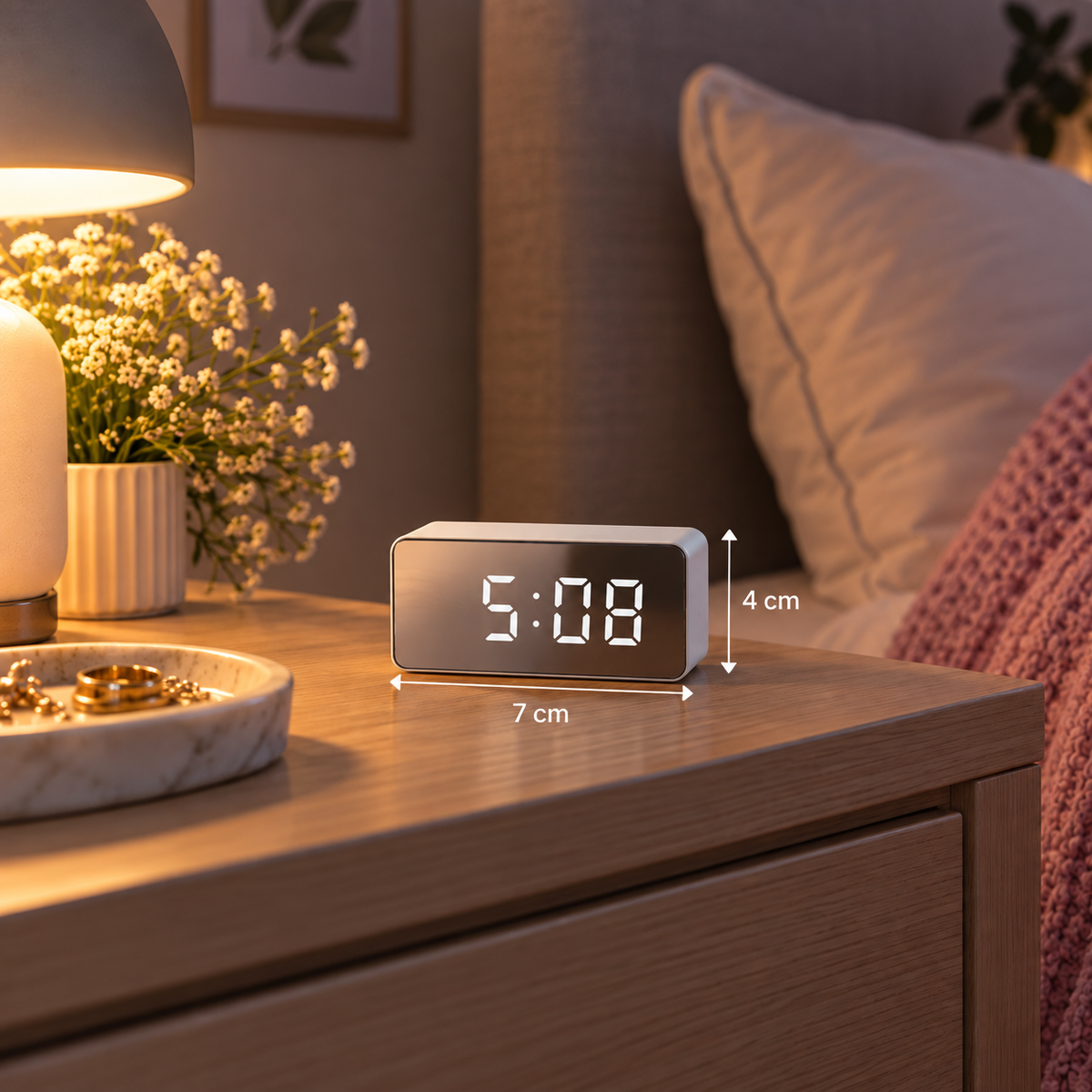Réveil Miroir Blanc avec Fonction Snooze
