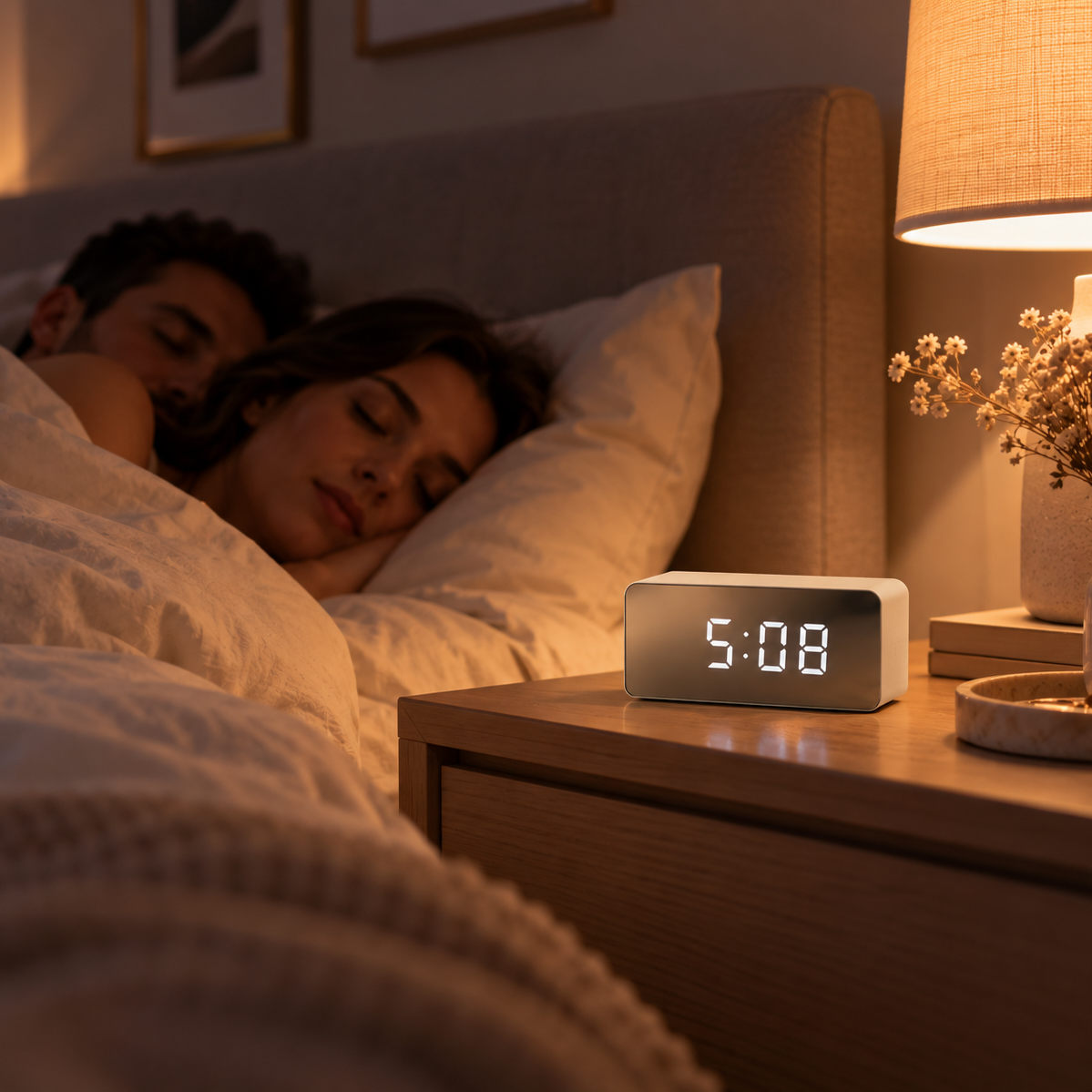 Réveil Miroir Blanc avec Fonction Snooze