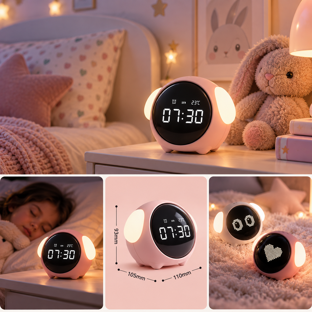 Réveil Enfant style Pixel avec Veilleuse