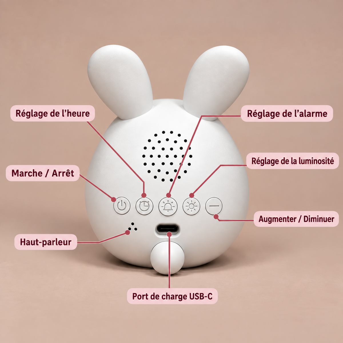 Réveil Lapin Mini et Veilleuse Vocale