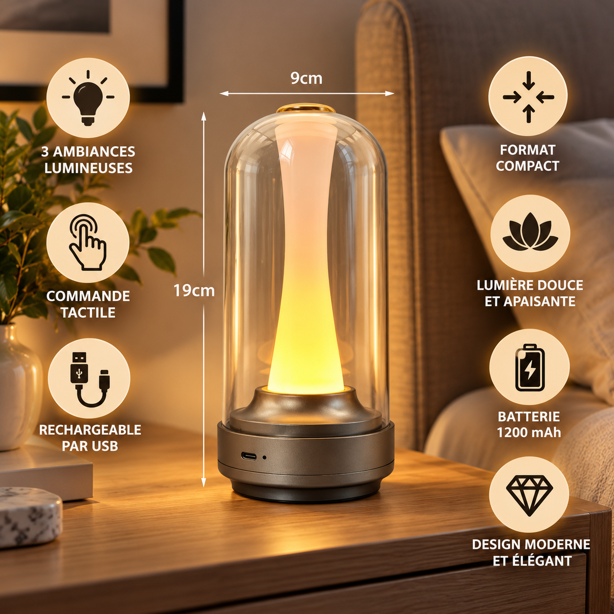 Veilleuse lampe Design Verre Tactile