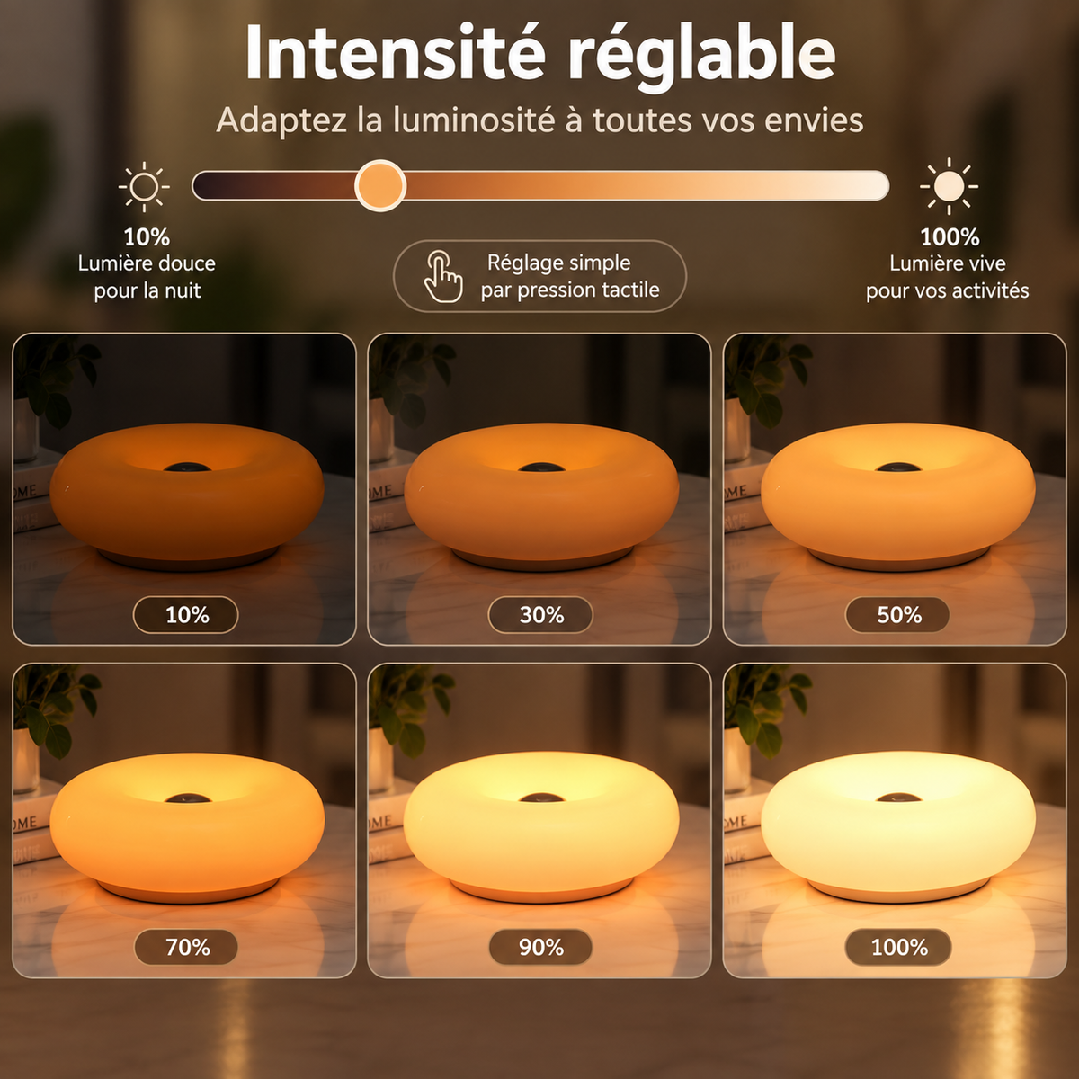 Lampe Donut Tactile 3 Tons de Lumière