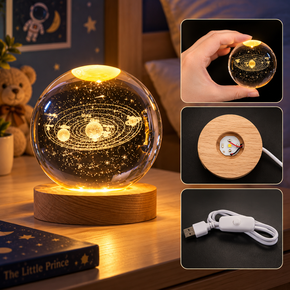 Veilleuse Boule de Cristal 3D Galaxie