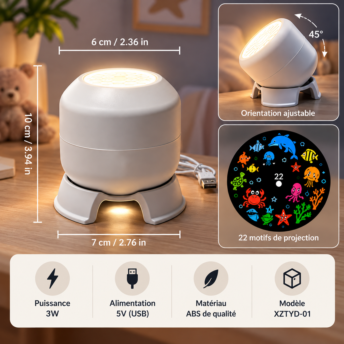 Projecteur Rotatif 360° 3 thèmes