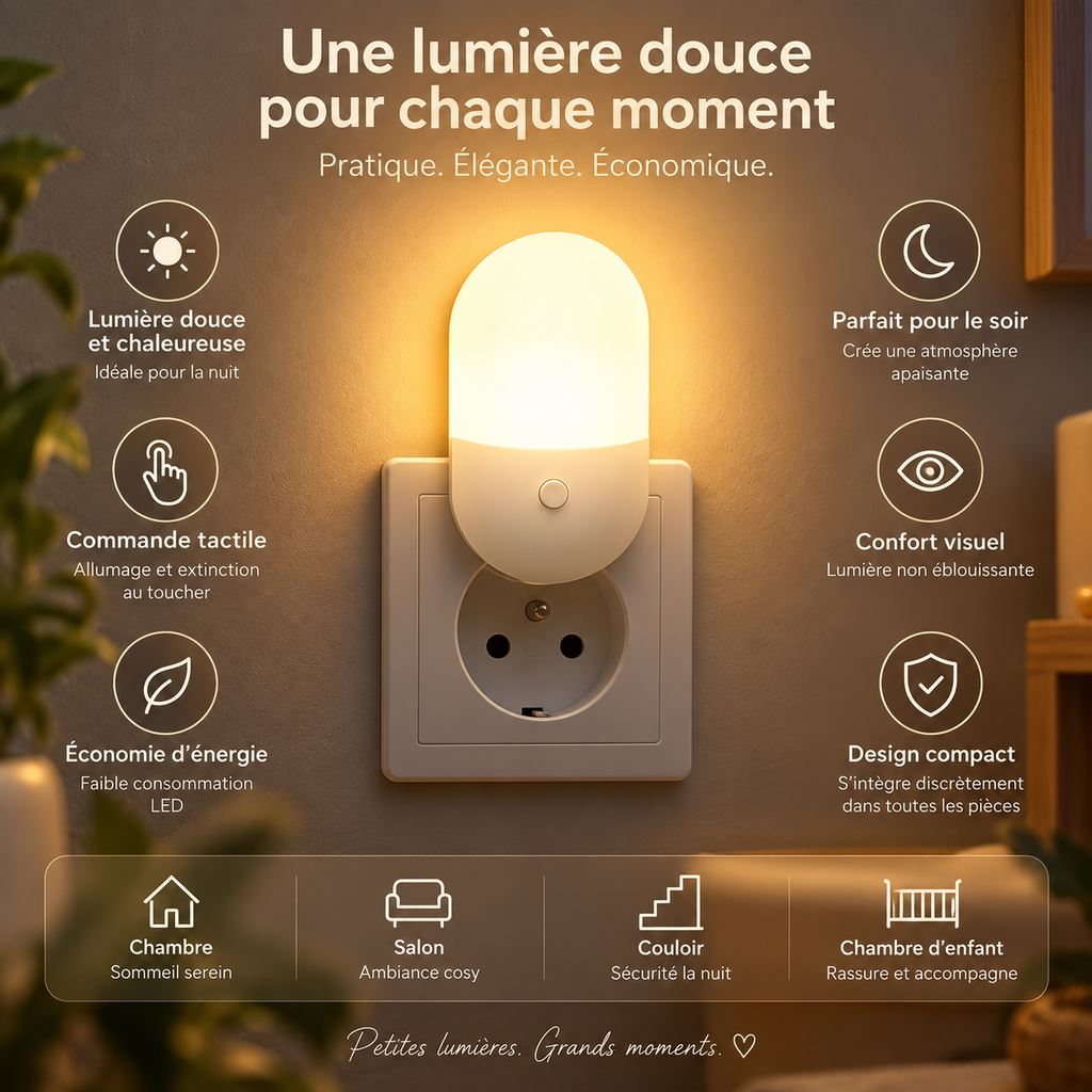 Lot de 3 Mini Veilleuses Prise Murale EU