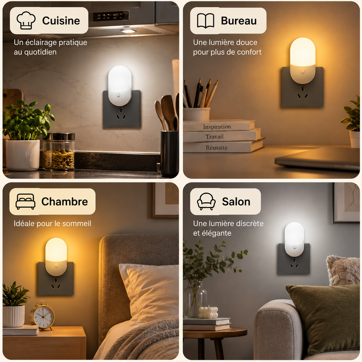 Lot de 3 Mini Veilleuses Prise Murale EU