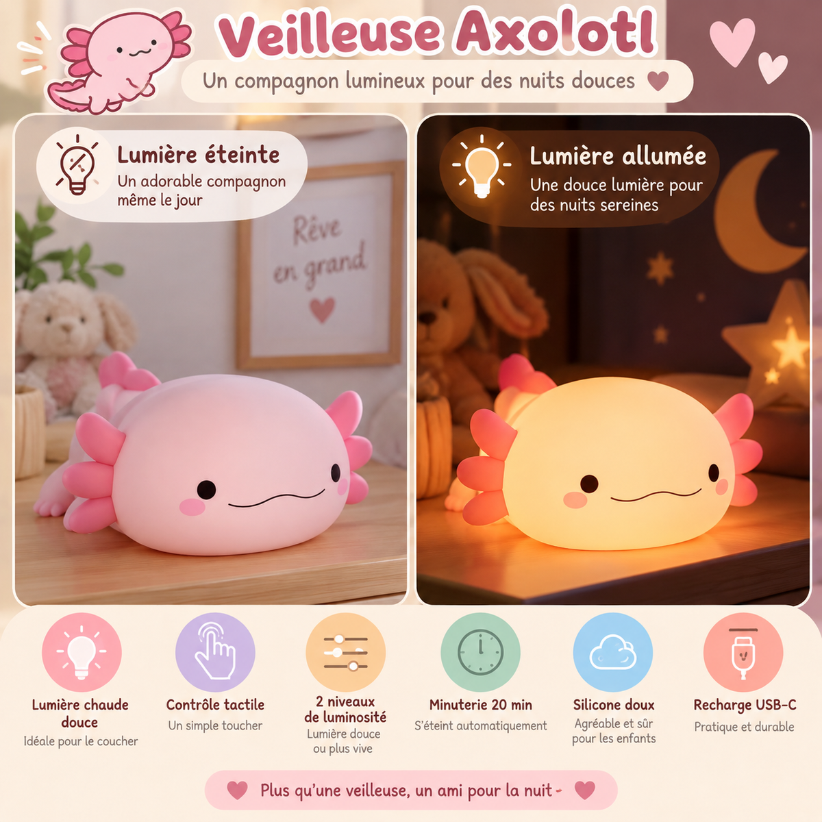 Veilleuse Axolotl Minuteur