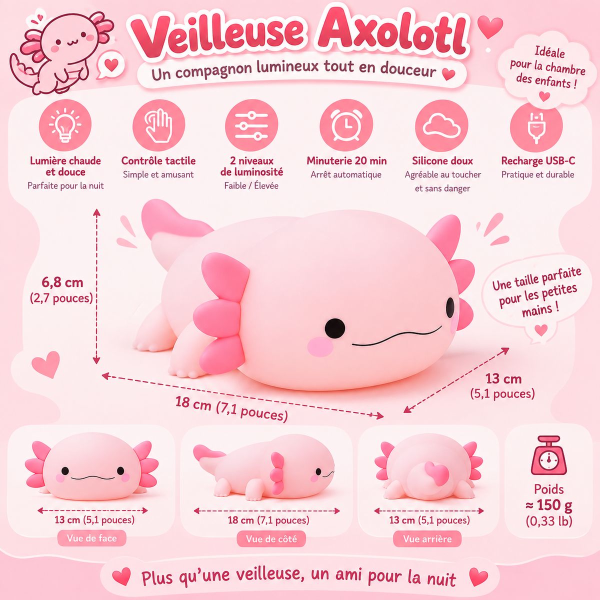Veilleuse Axolotl Minuteur