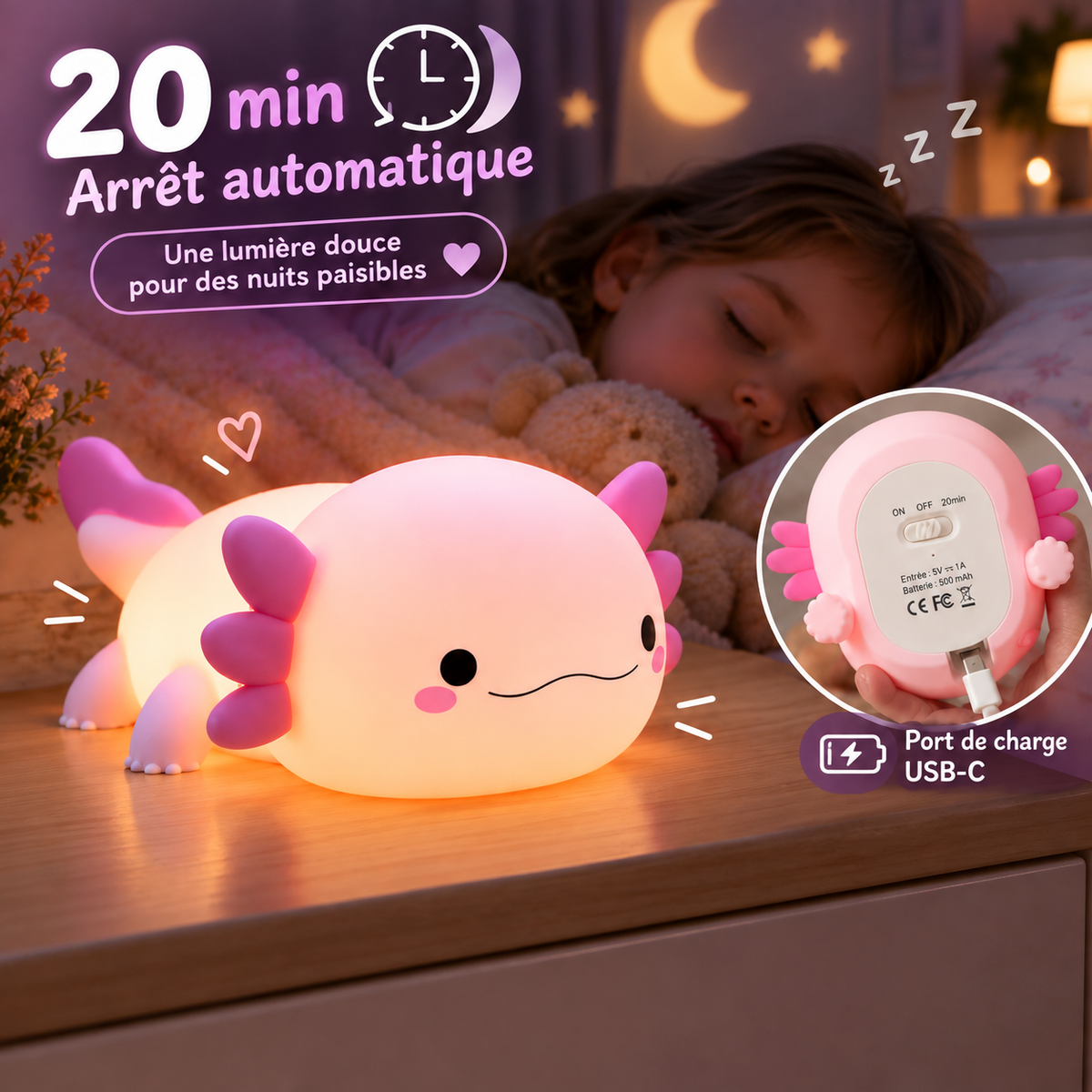 Veilleuse Axolotl Minuteur