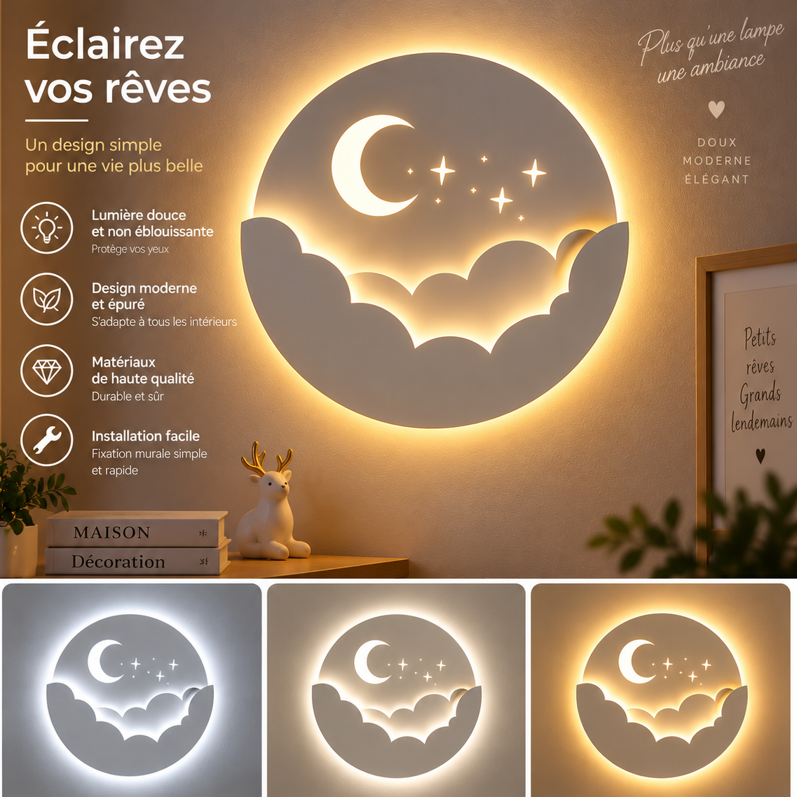 Applique Murale enfant  Nuage Étoiles