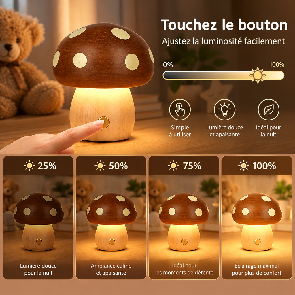 Veilleuse Champignon a pois Bois Massif