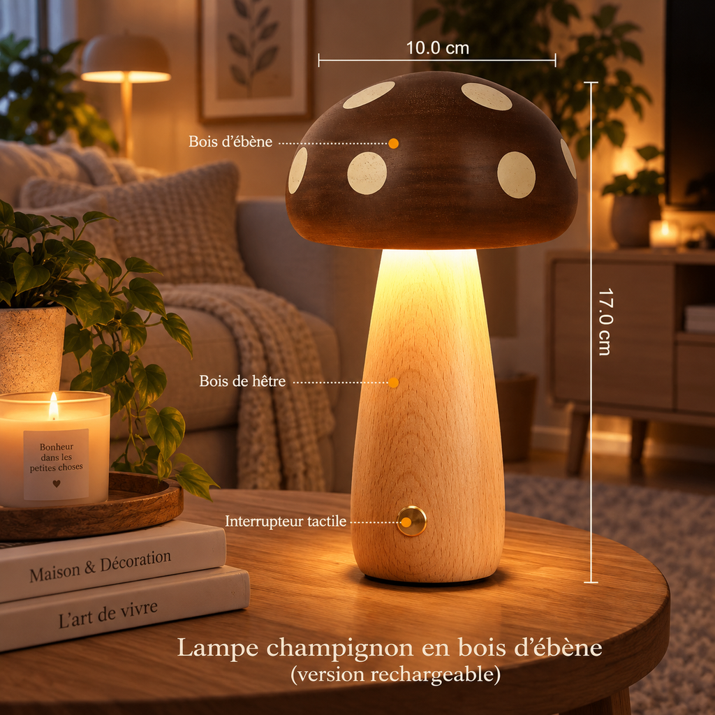 Veilleuse Champignon a pois Bois Massif