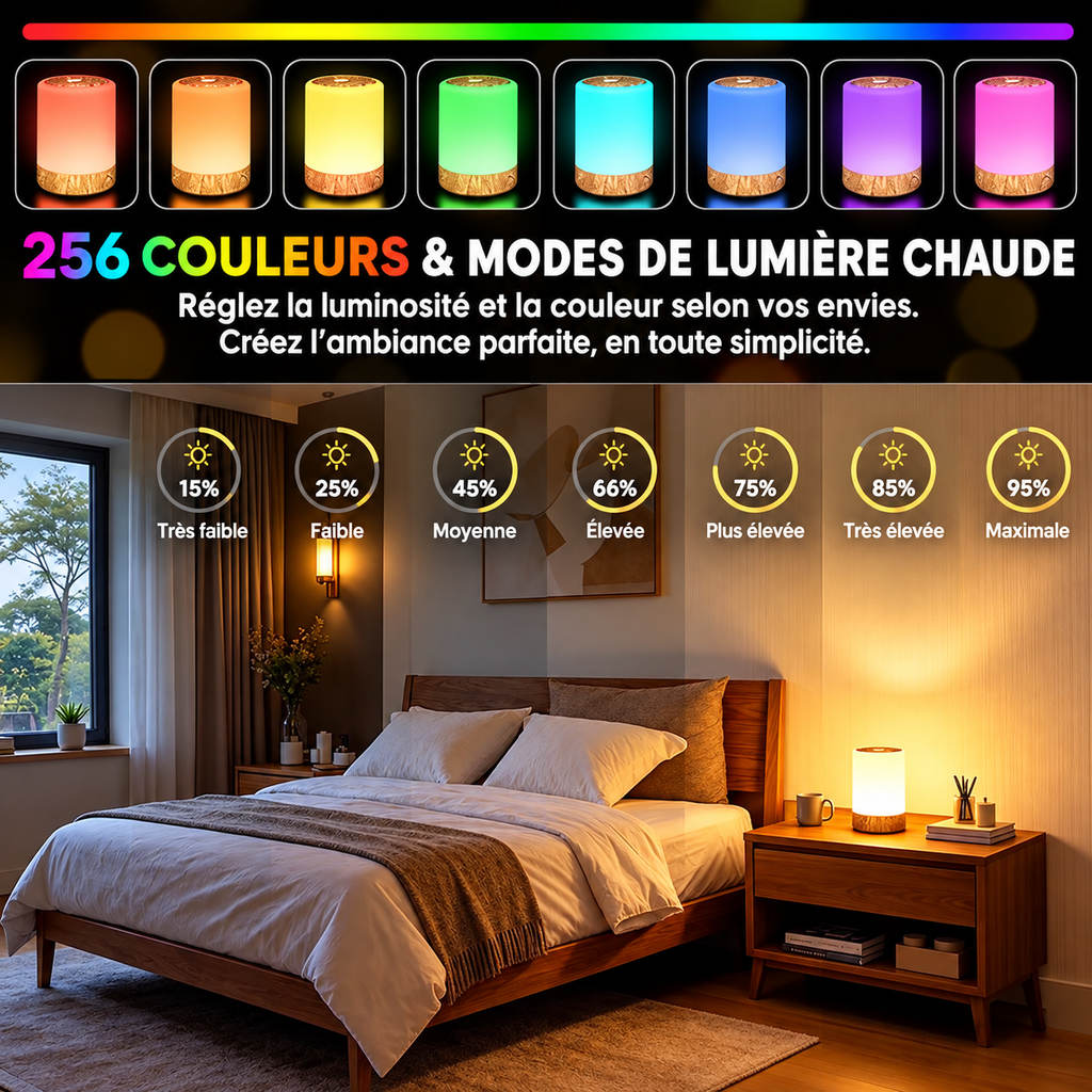 Veilleuse Effet Bois LED Tactile 256 Couleurs