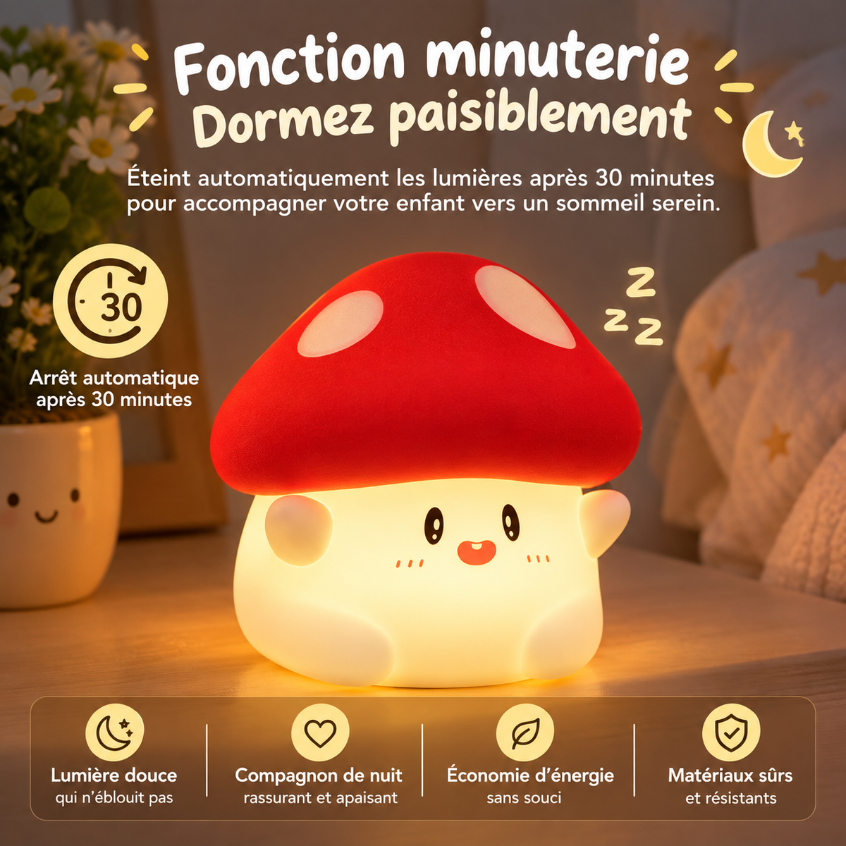 Veilleuse Champignon Tactile Minuteur