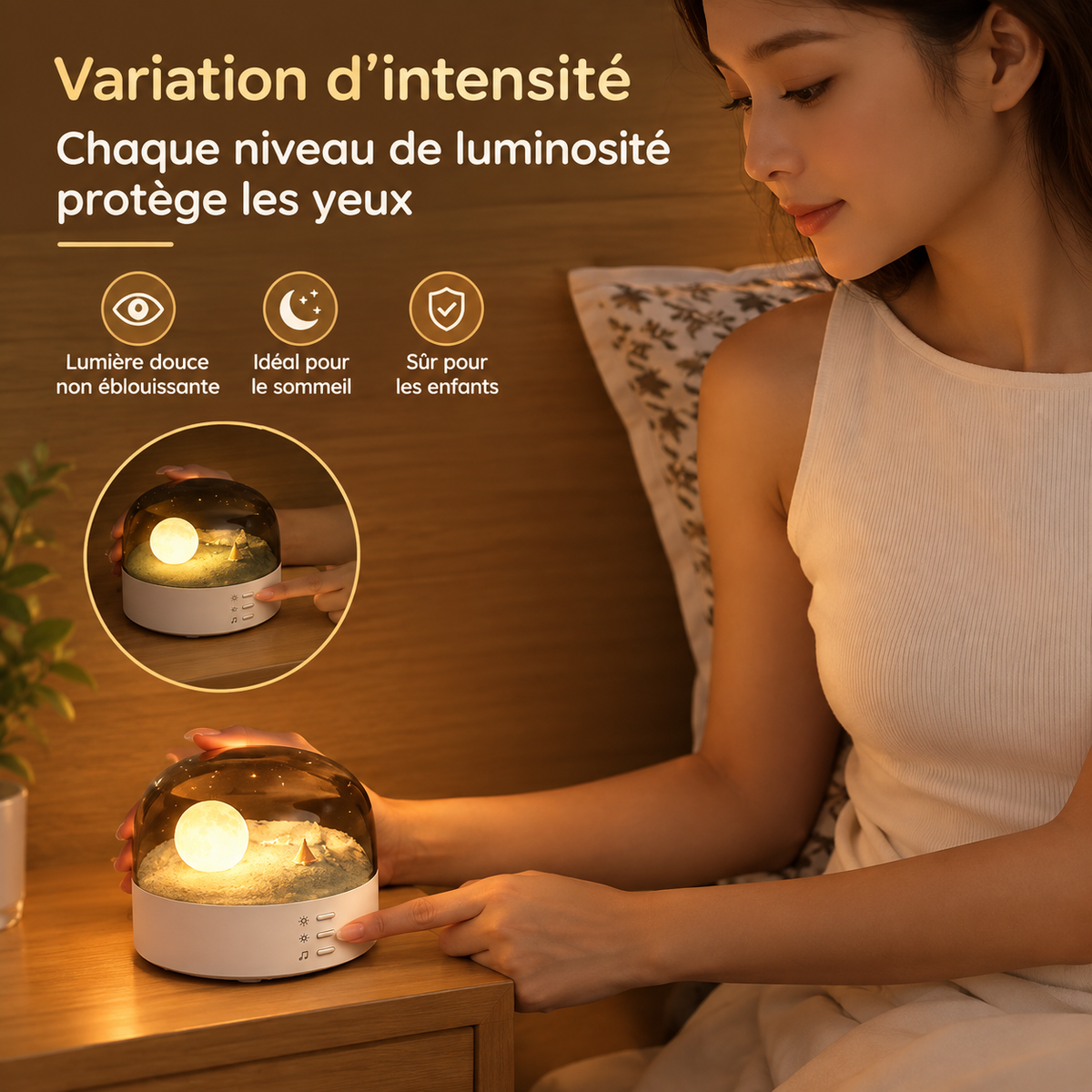 Veilleuse Lune Tactile Dimmable Bluetooth