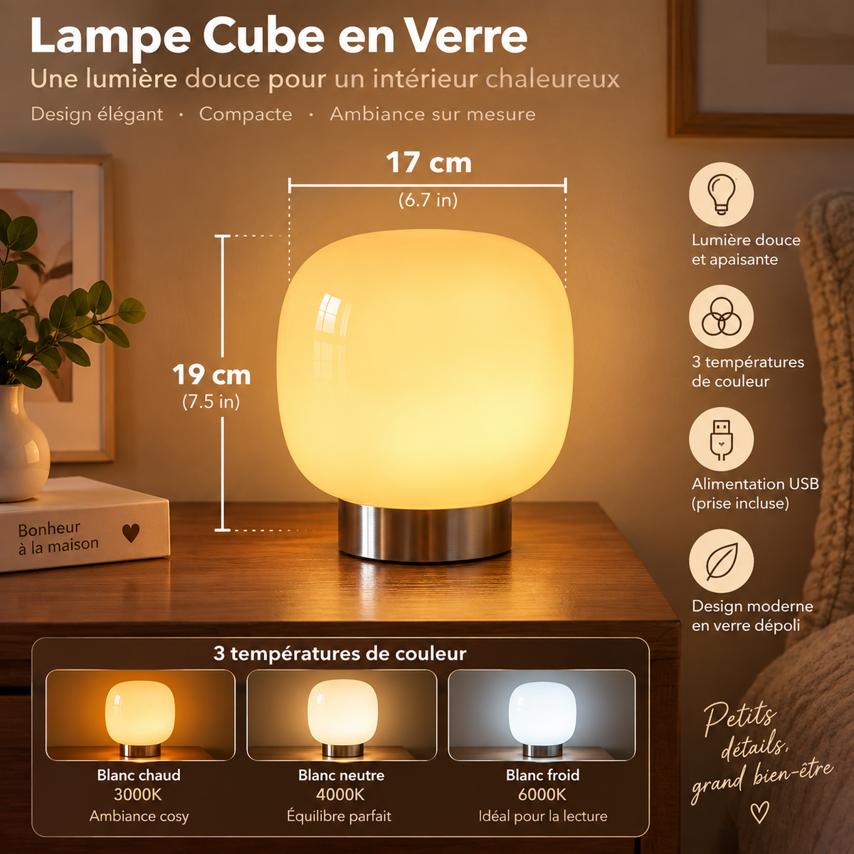 Veilleuse Verre Murano Sucre Style Bauhaus