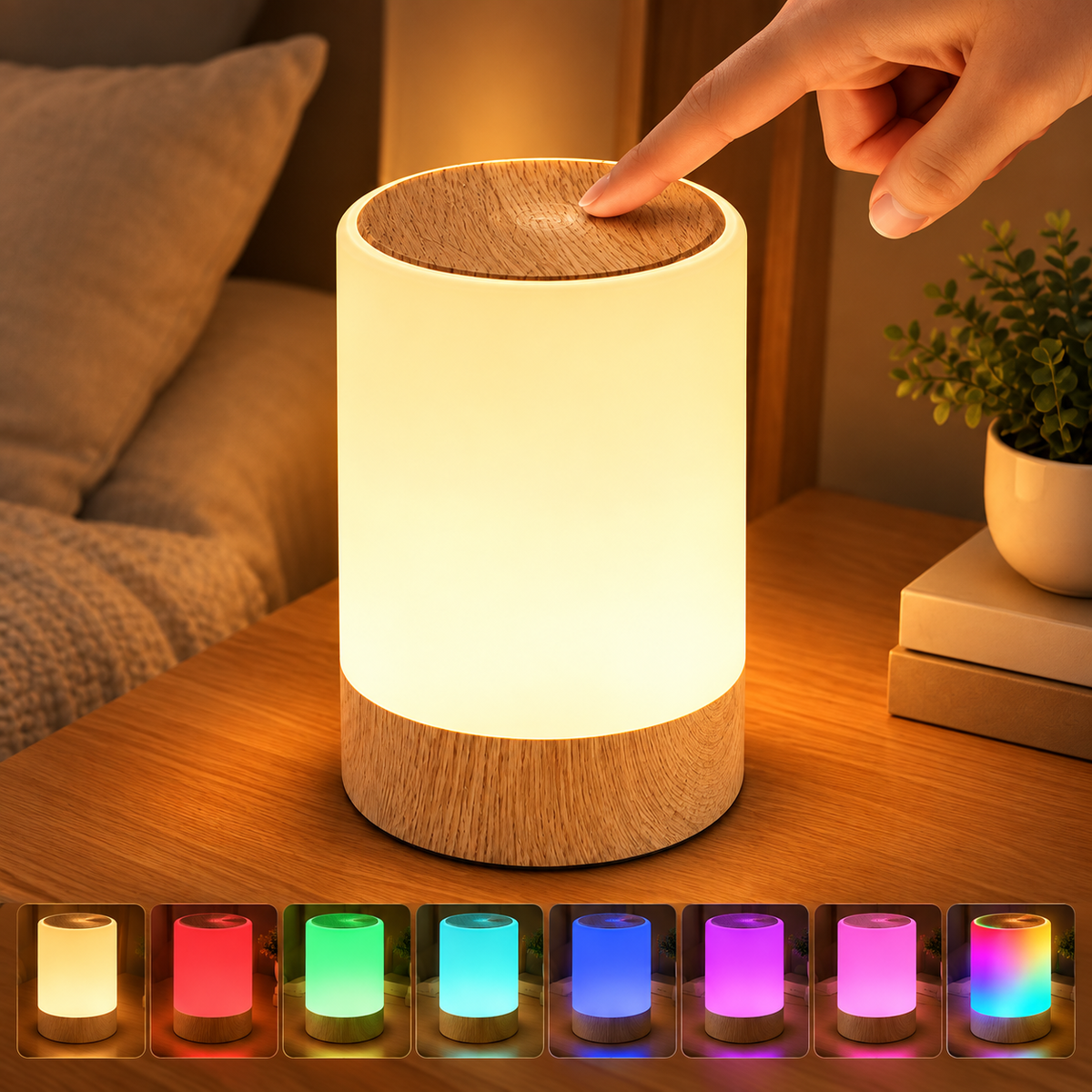 Veilleuse Effet Bois LED Tactile 256 Couleurs