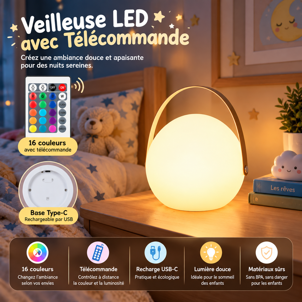 Veilleuse Portable Télécommande