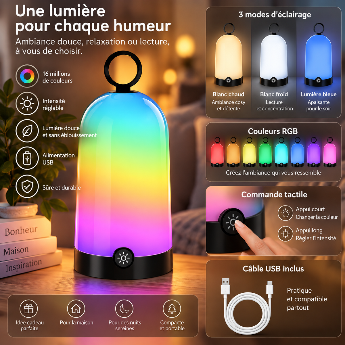 Veilleuse multicolore Tactile