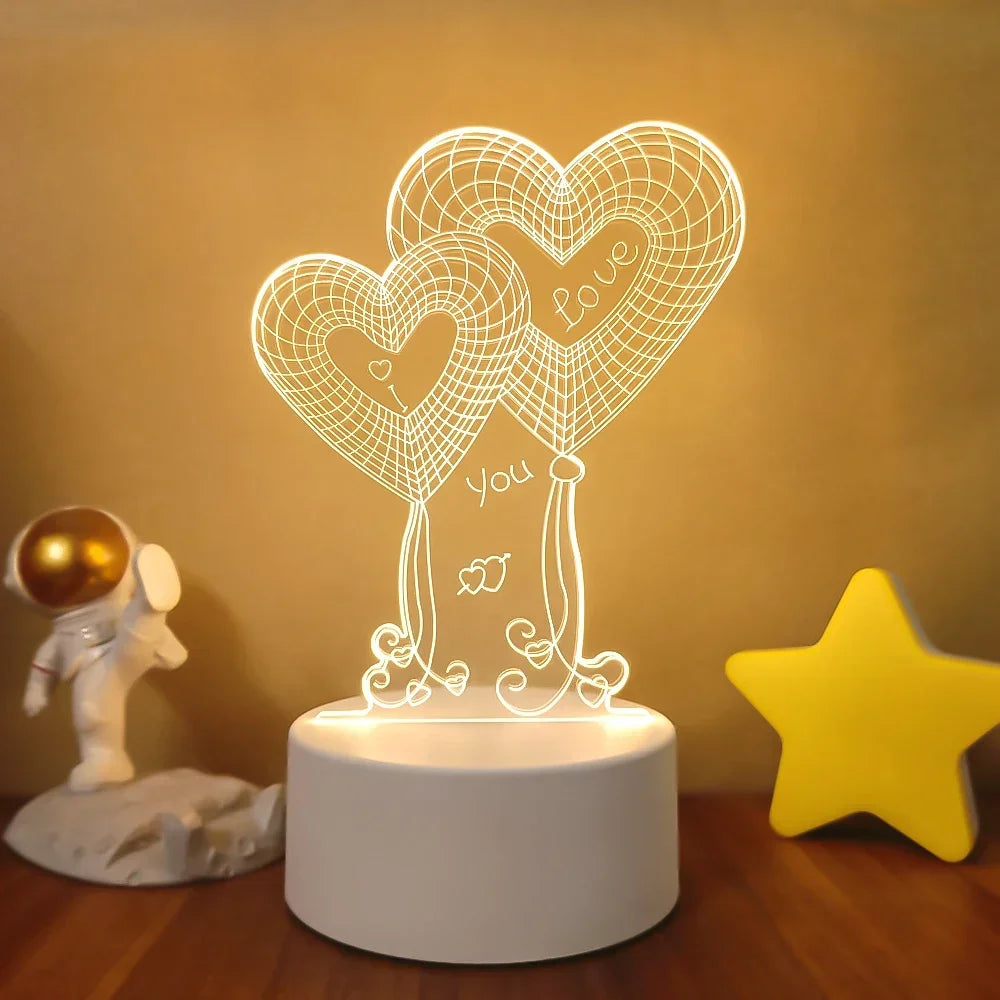 Veilleuse 3D Illusion Gravure Laser Formes Variées
