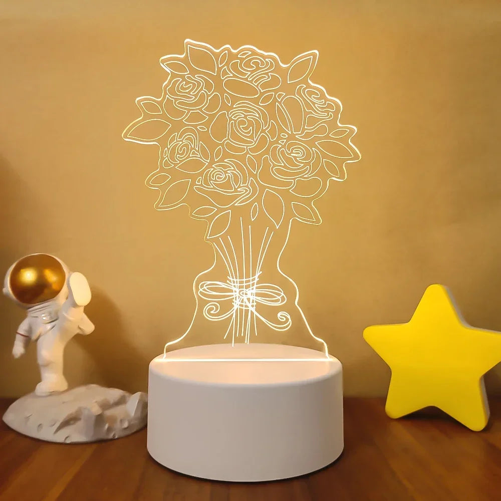 Veilleuse 3D Illusion Gravure Laser Formes Variées