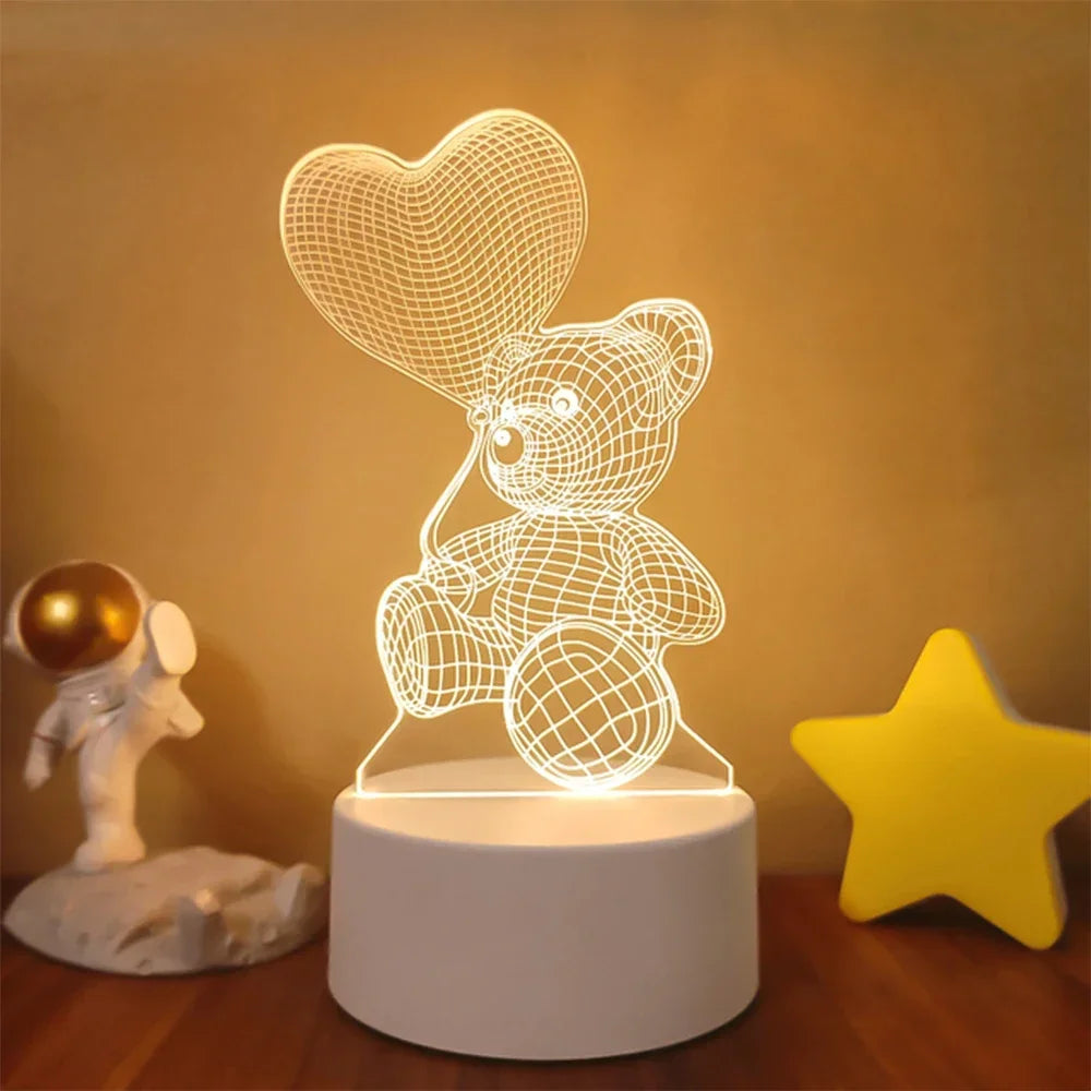 Veilleuse 3D Illusion Gravure Laser Formes Variées
