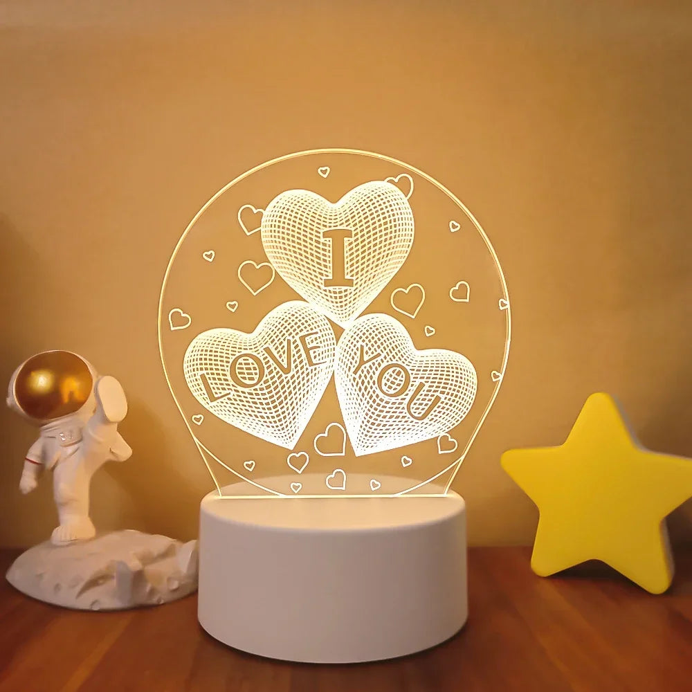 Veilleuse 3D Illusion Gravure Laser Formes Variées