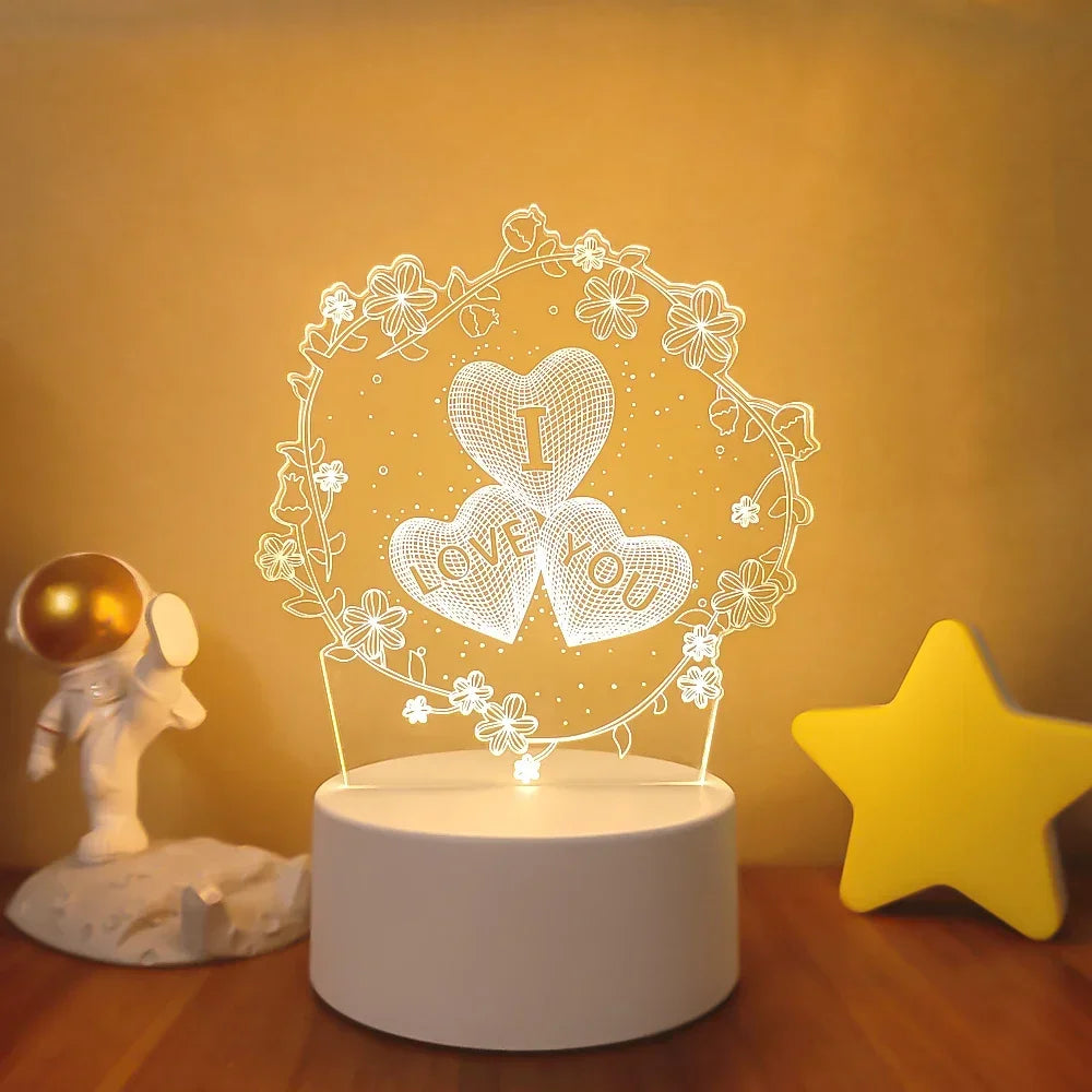 Veilleuse 3D Illusion Gravure Laser Formes Variées