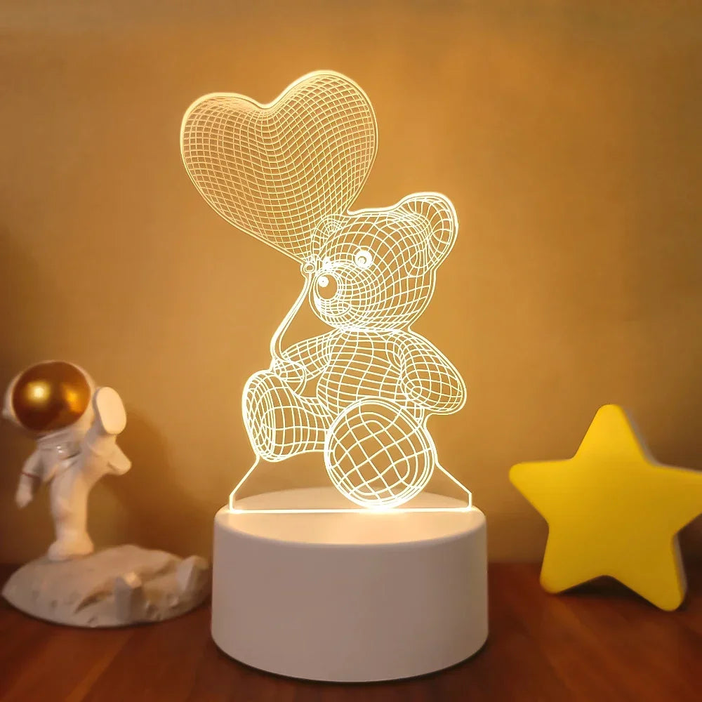Veilleuse 3D Illusion Gravure Laser Formes Variées