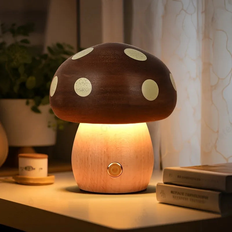 Veilleuse Champignon a pois Bois Massif