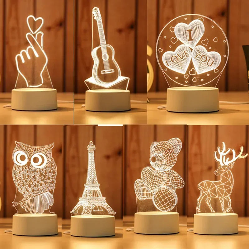 Veilleuse 3D Illusion Gravure Laser Formes Variées